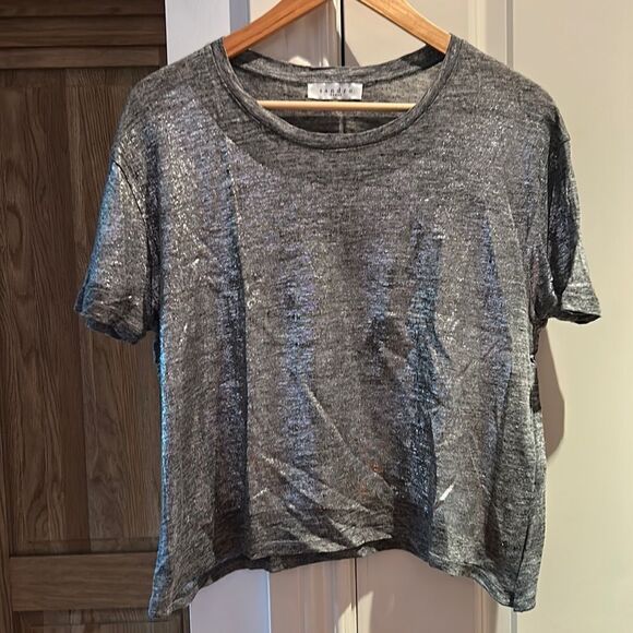 🎀Sandro metallic silver linen t shirt size 2 small euc - Picture 1 of 10